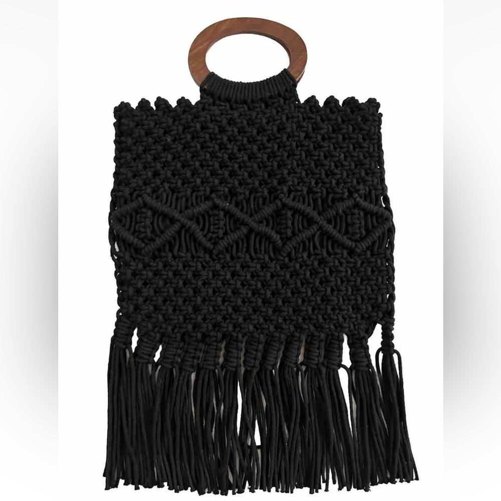 Danielle Nicole Macrame Crochet Fringe Wooden Han… - image 4